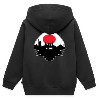 Kobe Japon Flag Skyline Silhouette Voyage - Sweat Premium à capuche zippé enfant bio - noir - Dos - AI Model Kid Male (0cm)