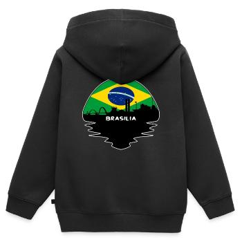 Brasilia Brasilien Flagge Skyline Silhouette Reisen - Kinder Premium Organic Zip Hoodie - Schwarz - Hinten - AI Model Kid Male (0cm)