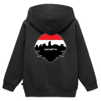 Jakarta Indonesien Flagge Skyline Silhouette Reisen - Kinder Premium Organic Zip Hoodie - Schwarz - Hinten - AI Model Kid Male (0cm)