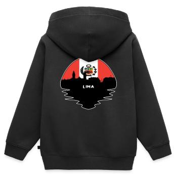 Lima Pérou Flag Skyline Silhouette Voyage - Sweat Premium à capuche zippé enfant bio - noir - Dos - AI Model Kid Male (0cm)