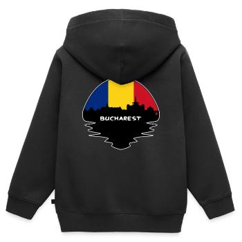 Bukarest Rumänien Flagge Skyline Silhouette Reisen - Kinder Premium Organic Zip Hoodie - Schwarz - Hinten - AI Model Kid Male (0cm)