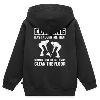 Curling Kehrfächer Winter Eissport Curler Lustig - Kinder Premium Organic Zip Hoodie - Schwarz - Hinten - AI Model Kid Male (0cm)