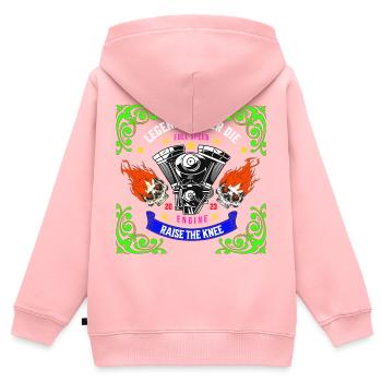 LEGENDEN STERBEN NIE - Kinder Premium Organic Zip Hoodie - Rosa - Hinten - AI Model Kid Female (0cm)