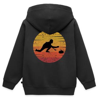 Curling Kehren Winter Eissport Retro Vintage - Kinder Premium Organic Zip Hoodie - Schwarz - Hinten - AI Model Kid Male (0cm)