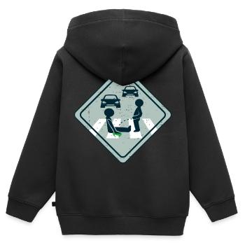 Collage routier militant pour le climat - Sweat Premium à capuche zippé enfant bio - noir - Dos - AI Model Kid Male (0cm)
