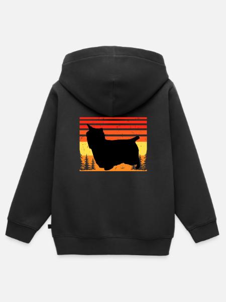 Australian Silky Terrier Dog Silhouette Retro Sun - Sweat Premium à capuche zippé enfant bio - noir