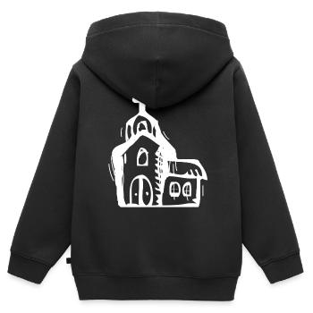 Kirche - Kinder Premium Organic Zip Hoodie - Schwarz - Hinten - AI Model Kid Male (0cm)