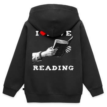 J’adore lire - Sweat Premium à capuche zippé enfant bio - noir - Dos - AI Model Kid Male (0cm)