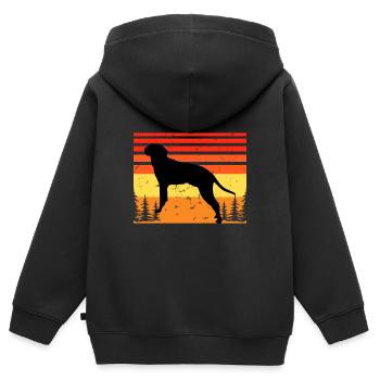 Braque Saint Germain Dog Silhouette Retro Coucher de soleil - Sweat Premium à capuche zippé enfant bio - noir - Dos - AI Model Kid Male (0cm)
