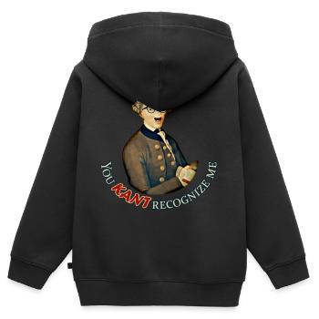 Drôle de philosophe : Je ne peux pas reconnaître Emmanuel Kant - Sweat Premium à capuche zippé enfant bio - noir - Dos - AI Model Kid Male (0cm)
