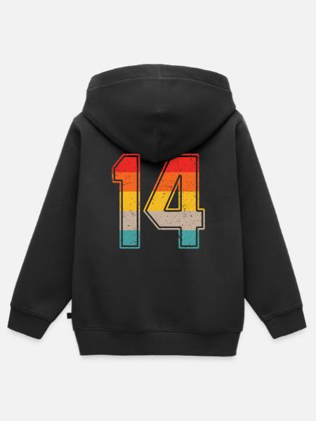 14 años camiseta retro número 14 camiseta número 14 - Sudadera Premium con capucha y cremallera infantil orgánica - negro