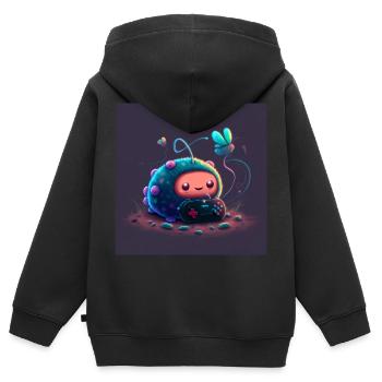 Glowy - Kinder Premium Organic Zip Hoodie - Schwarz - Hinten - AI Model Kid Male (0cm)