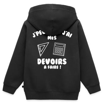 J’peux pas j’ai mes devoirs à faire - Sweat Premium à capuche zippé enfant bio - noir - Dos - AI Model Kid Male (0cm)