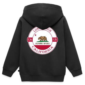 Long Beach California Flag USA Souvenir Badge - Sweat Premium à capuche zippé enfant bio - noir - Dos - AI Model Kid Male (0cm)