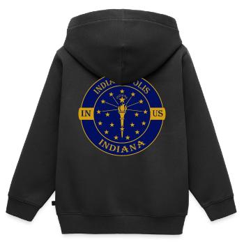 Indianapolis Indiana Flag USA Souvenir Badge - Sweat Premium à capuche zippé enfant bio - noir - Dos - AI Model Kid Male (0cm)