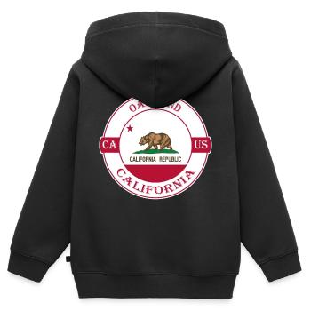 Oakland California Flagge USA Reise Souvenir Abzeichen - Kinder Premium Organic Zip Hoodie - Schwarz - Hinten - AI Model Kid Male (0cm)
