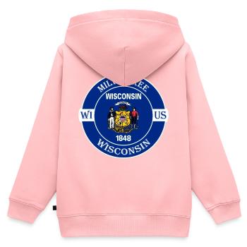 Milwaukee Wisconsin Flag USA Travel Souvenir Badge - Sweat Premium à capuche zippé enfant bio - rose - Dos - AI Model Kid Female (0cm)