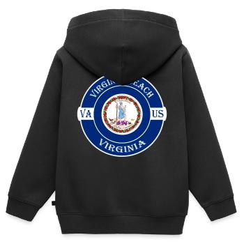 Virginia Beach Virginia Flagge USA Souvenir Abzeichen - Kinder Premium Organic Zip Hoodie - Schwarz - Hinten - AI Model Kid Male (0cm)