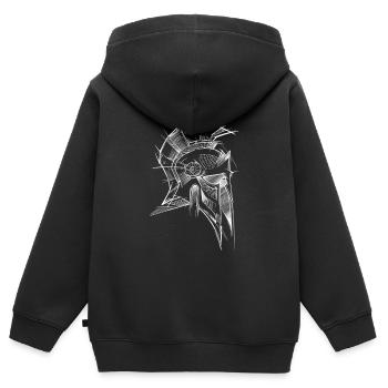 Spartanischer Helm Skizze weiß - Kinder Premium Organic Zip Hoodie - Schwarz - Hinten - AI Model Kid Male (0cm)