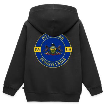 Pittsburgh Pennsylvanie drapeau USA Souvenir insigne - Sweat Premium à capuche zippé enfant bio - noir - Dos - AI Model Kid Male (0cm)