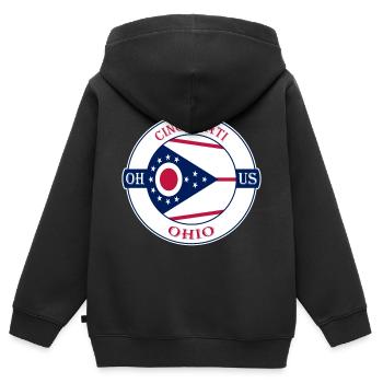 Cincinnati Ohio Flagge USA Reise Souvenir Abzeichen - Kinder Premium Organic Zip Hoodie - Schwarz - Hinten - AI Model Kid Male (0cm)