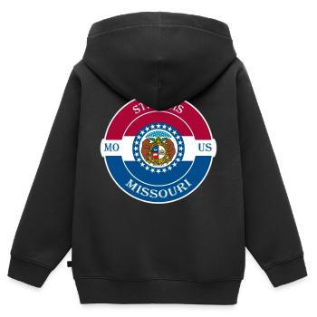 St. Louis Missouri drapeau USA voyage souvenir badge - Sweat Premium à capuche zippé enfant bio - noir - Dos - AI Model Kid Male (0cm)