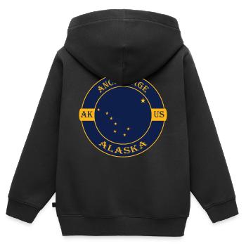 Anchorage Alaska Flag USA Travel Souvenir Badge - Sweat Premium à capuche zippé enfant bio - noir - Dos - AI Model Kid Male (0cm)