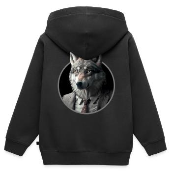 Cooler Business Wolf im Anzug - Kinder Premium Organic Zip Hoodie - Schwarz - Hinten - AI Model Kid Male (0cm)