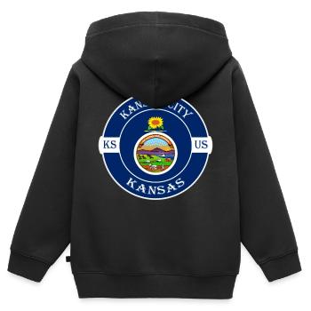 Kansas City Kansas Flag USA Badge souvenir de voyage - Sweat Premium à capuche zippé enfant bio - noir - Dos - AI Model Kid Male (0cm)