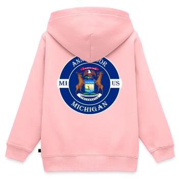 Ann Arbor Michigan Flag USA Travel Souvenir Badge - Sweat Premium à capuche zippé enfant bio - rose - Dos - AI Model Kid Female (0cm)