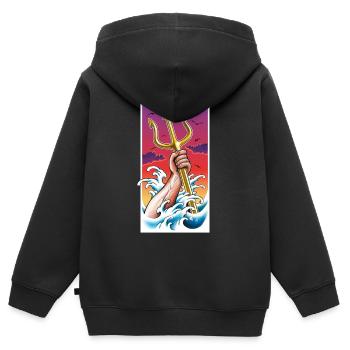 Poséidon Dieu de la mer sous l’eau avec Trident à la main - Sweat Premium à capuche zippé enfant bio - noir - Dos - AI Model Kid Male (0cm)