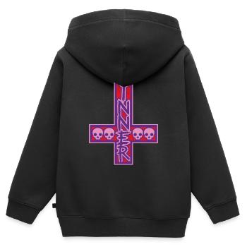 Sinner On Inverted Cross Pink & Purple - Kids Premium Organic Zip-up Hoodie - black - Back - AI Model Kid Male (0cm)
