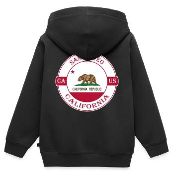 San Mateo California Flagge USA Souvenir Abzeichen - Kinder Premium Organic Zip Hoodie - Schwarz - Hinten - AI Model Kid Male (0cm)