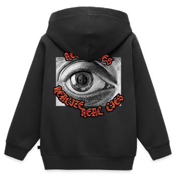 Echte Augen erkennen echte Lügen Öffnen Sie Ihr Auge und sehen Sie - Kinder Premium Organic Zip Hoodie - Schwarz - Hinten - AI Model Kid Male (0cm)