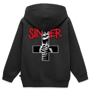 Croix inversée de pécheur avec crâne et squelette - Sweat Premium à capuche zippé enfant bio - noir - Dos - AI Model Kid Male (0cm)