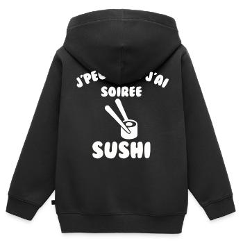 Soirée sushi - Sweat Premium à capuche zippé enfant bio - noir - Dos - AI Model Kid Male (0cm)