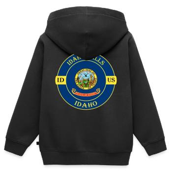 Idaho Falls Idaho Flag USA Travel Souvenir Badge - Sweat Premium à capuche zippé enfant bio - noir - Dos - AI Model Kid Male (0cm)