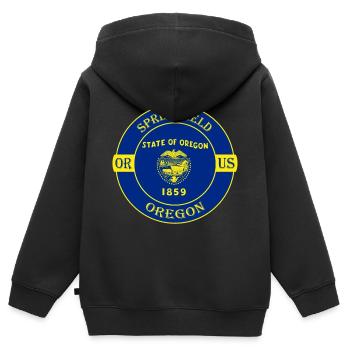 Springfield Oregon Flag USA Travel Souvenir Badge - Sweat Premium à capuche zippé enfant bio - noir - Dos - AI Model Kid Male (0cm)