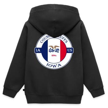 Council Bluffs Iowa Flag USA Travel Souvenir Badge - Sweat Premium à capuche zippé enfant bio - noir - Dos - AI Model Kid Male (0cm)