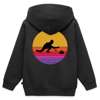 Stone Curling Wintersport 80er Jahre Stil Retro Vintage - Kinder Premium Organic Zip Hoodie - Schwarz - Hinten - AI Model Kid Male (0cm)