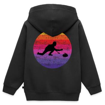 Stone Curling Wintersport 80er Jahre Stil Retro Vintage - Kinder Premium Organic Zip Hoodie - Schwarz - Hinten - AI Model Kid Male (0cm)