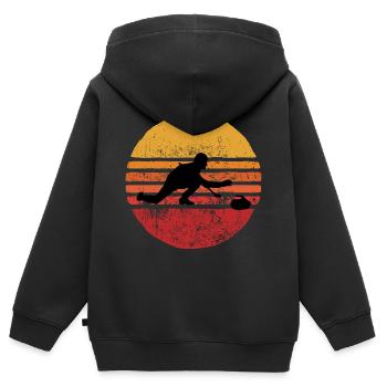 Stone Curling Wintersport 80er Jahre Stil Retro Vintage - Kinder Premium Organic Zip Hoodie - Schwarz - Hinten - AI Model Kid Male (0cm)