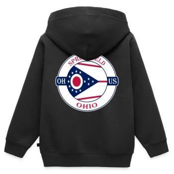 Springfield Ohio Flag USA Travel Souvenir Badge - Sweat Premium à capuche zippé enfant bio - noir - Dos - AI Model Kid Male (0cm)