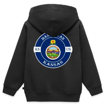 Manhattan Kansas Flag USA Travel Souvenir Badge - Sweat Premium à capuche zippé enfant bio - noir - Dos - AI Model Kid Male (0cm)