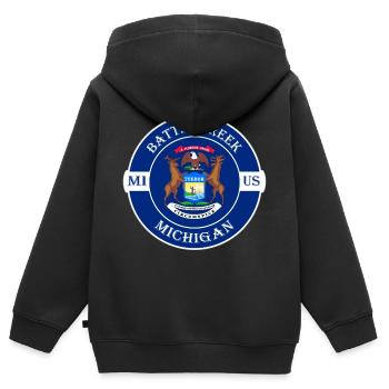 Battle Creek Michigan Flag USA Souvenir Badge - Sweat Premium à capuche zippé enfant bio - noir - Dos - AI Model Kid Male (0cm)