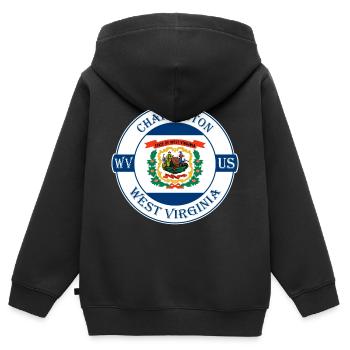 Charleston West Virginia Flagge USA Souvenir Logo - Kinder Premium Organic Zip Hoodie - Schwarz - Hinten - AI Model Kid Male (0cm)