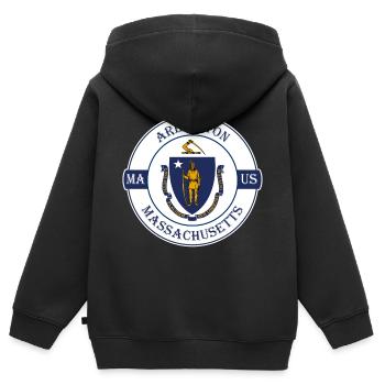 Arlington Massachusetts Flagge USA Souvenir Abzeichen - Kinder Premium Organic Zip Hoodie - Schwarz - Hinten - AI Model Kid Male (0cm)