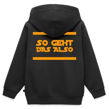 so geht das also - Kinder Premium Organic Zip Hoodie - Schwarz - Hinten - AI Model Kid Male (0cm)
