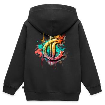 Buchstabe C als cooles Graffiti mit Krone 👑 - Kinder Premium Organic Zip Hoodie - Schwarz - Hinten - AI Model Kid Male (0cm)