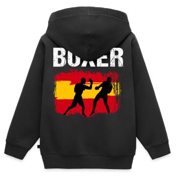 Boxen Spanien Boxer - Kinder Premium Organic Zip Hoodie - Schwarz - Hinten - AI Model Kid Male (0cm)